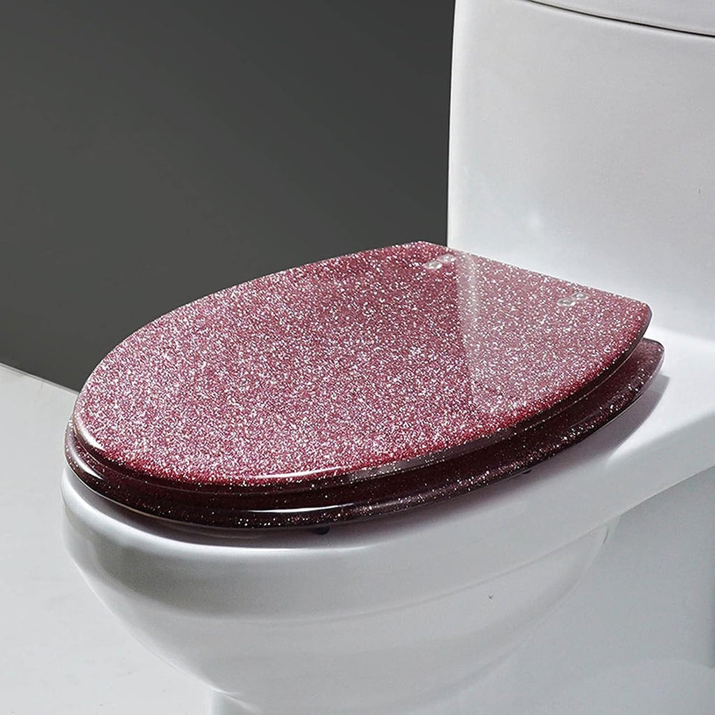 Sparkly Resin Elongated Toilet Seat, Slow Close, Stainless Steel Hinges, Easy Install, Gold(Pink)