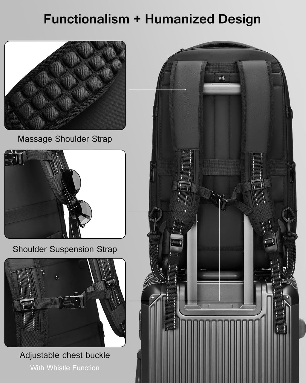 Vacuum Rolling Backpack with Pump, 60L Vacuum Backpack for Travel with Wheels, TSA Lock and Charging Port, Vacuum Compression Expandable Backpack for 17.3'' Laptop, Business & Long Trips