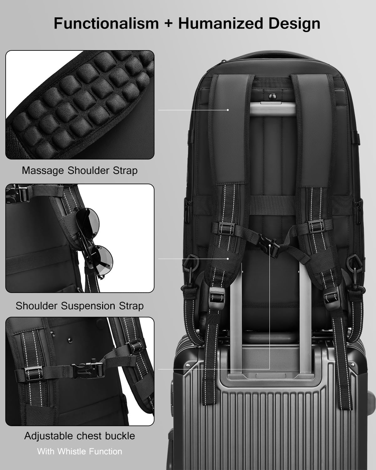Vacuum Rolling Backpack with Pump, 60L Vacuum Backpack for Travel with Wheels, TSA Lock and Charging Port, Vacuum Compression Expandable Backpack for 17.3'' Laptop, Business & Long Trips