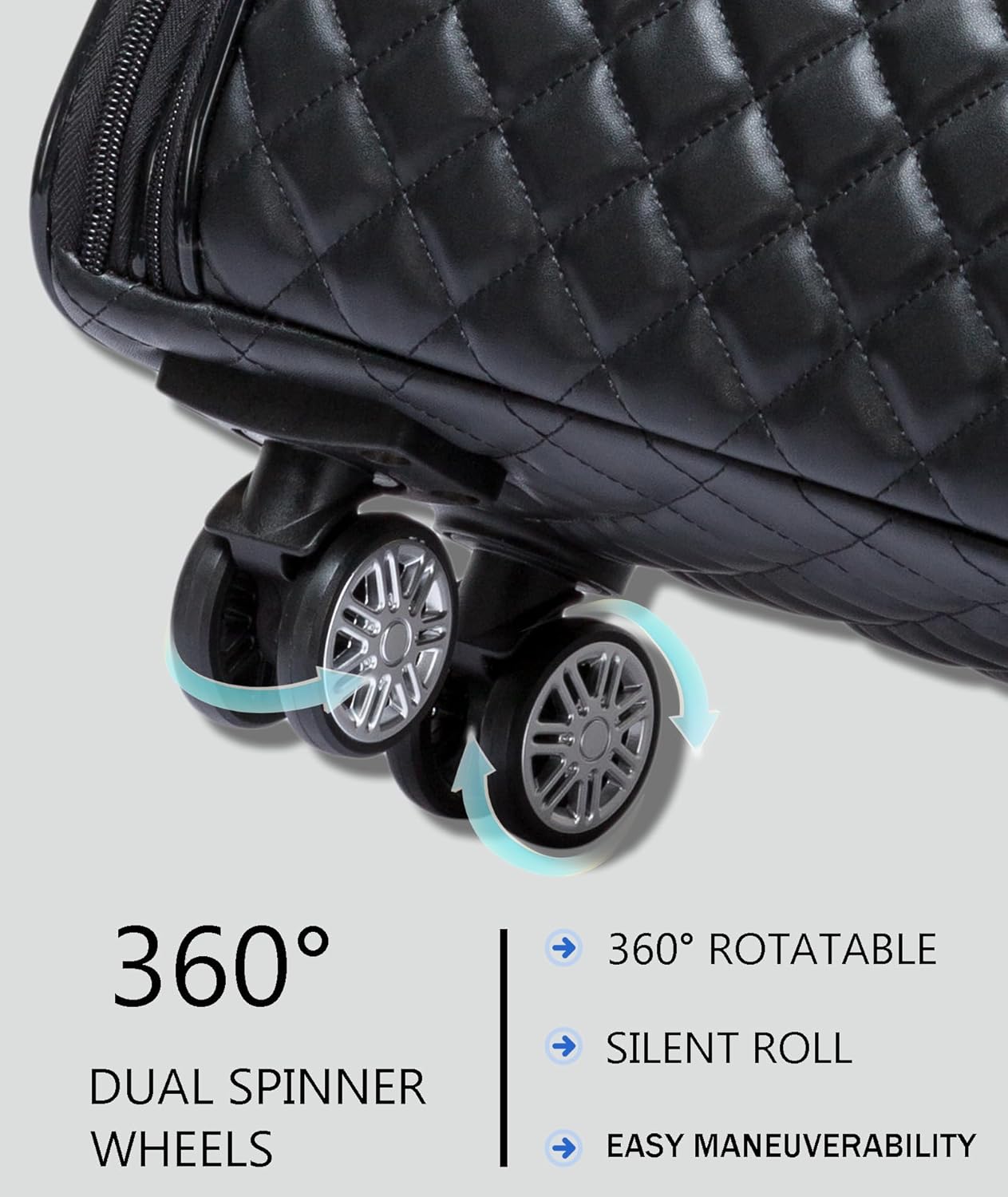 VH&GRED Luxury Carry on Luggage with Wheels Leather Suitcase 16-Inch Lightweight Travel Small Suitcase Diamond Stitching
