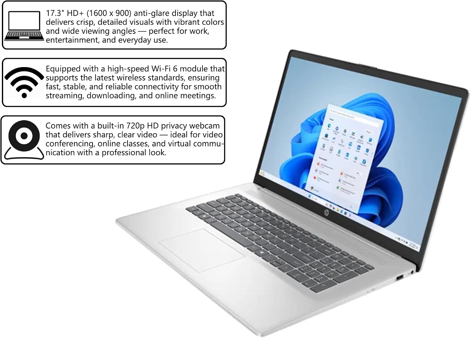 HP 17 Business AI Laptop | 17.3' HD+ Anti-Glare Touchscreen | Intel 12-Core Ultra 7 255U | 64GB DDR5 1TB SSD | Privacy Camera Wi-Fi 6 Backlit Keyboard Fast Charge Win11 w/DLCA Accessory