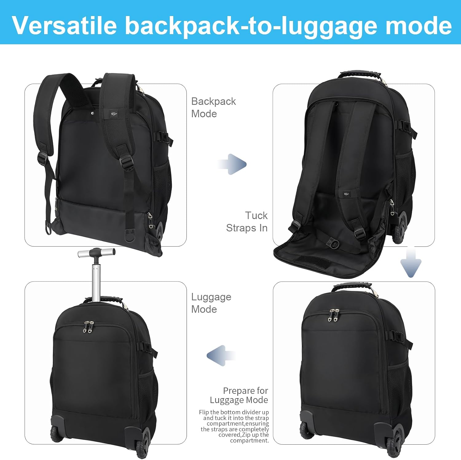 Vacuum Rolling Backpack,50L Roller Travel Laptop Backpack with Anti-Theft,rolling backpack for travel,Water-Resistant Carry-On Luggage,Business and Commuting (A)