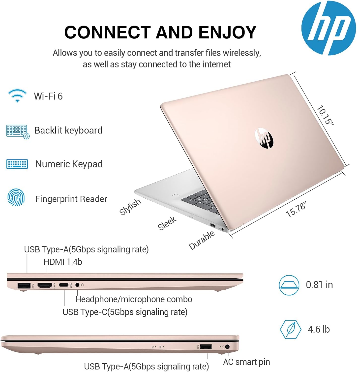 HP 17 Touchscreen Laptop PC, 17.3 Inch HD+ Touch Screen Business Laptop Computer, Intel 10-Core i7, Windows 11 Pro, 10-Key Backlit Keyboard |Fingerprint | Rose Gold | 64GB RAM 1TB SSD