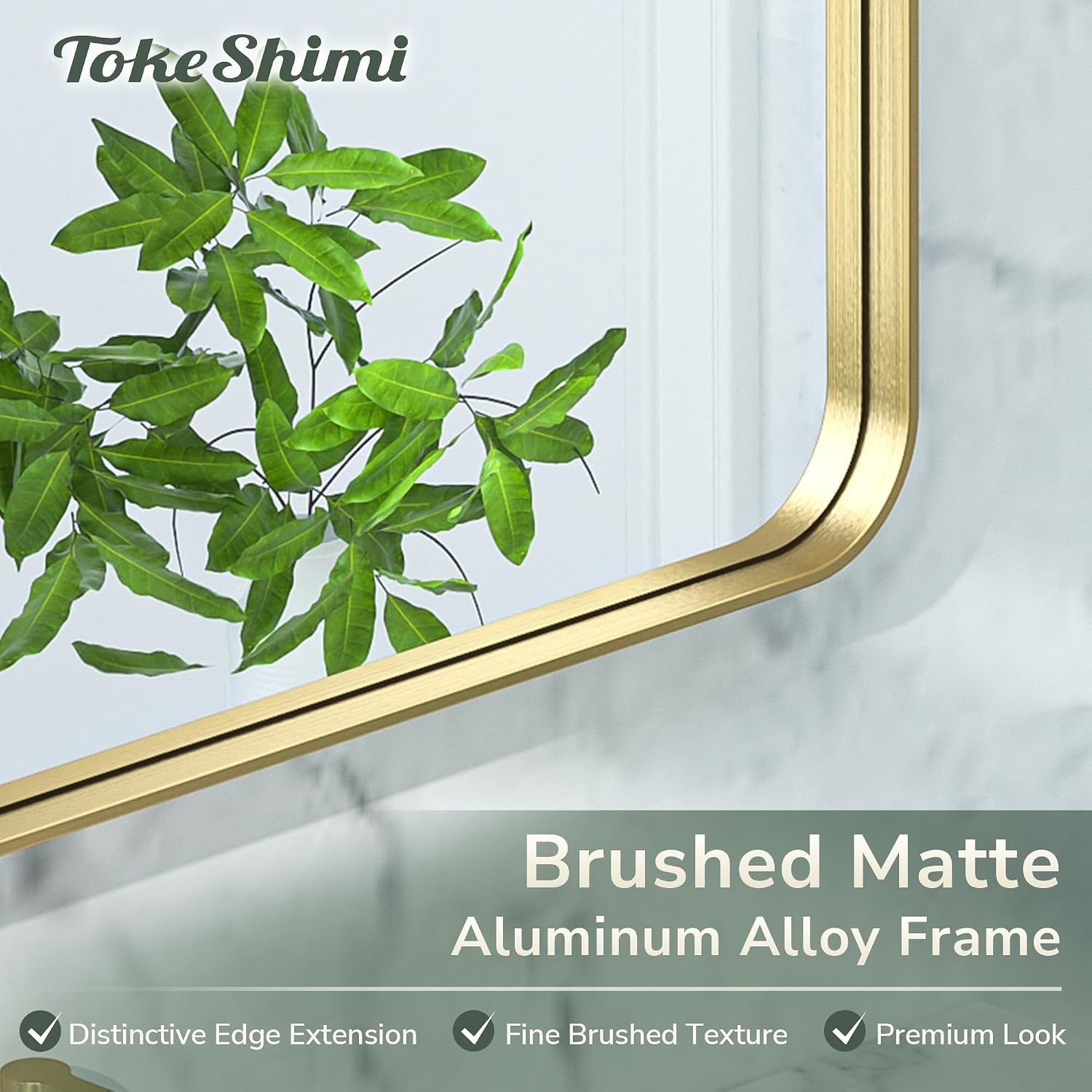 TokeShimi 28x36 Inch Gold Bathroom Mirror for Wall Metal Rounded Corner Rectangle Mirror Metal Frame Deep Set Design Hangs Horizontal Or Vertical