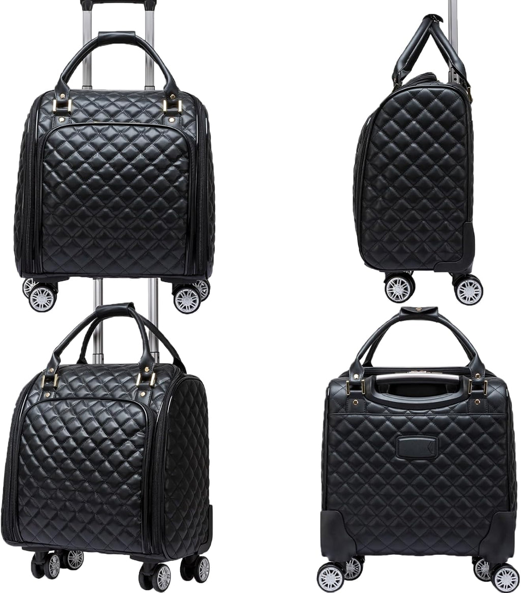 VH&GRED Luxury Carry on Luggage with Wheels Leather Suitcase 16-Inch Lightweight Travel Small Suitcase Diamond Stitching