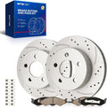 KAX Front Brake Kit, Drilled and Slotted Brake Rotors, Ceramic Brake Pads | FitsWrangler 1999-2006, Cherokee 1999-2001, Automotive Replacement Brake Kit
