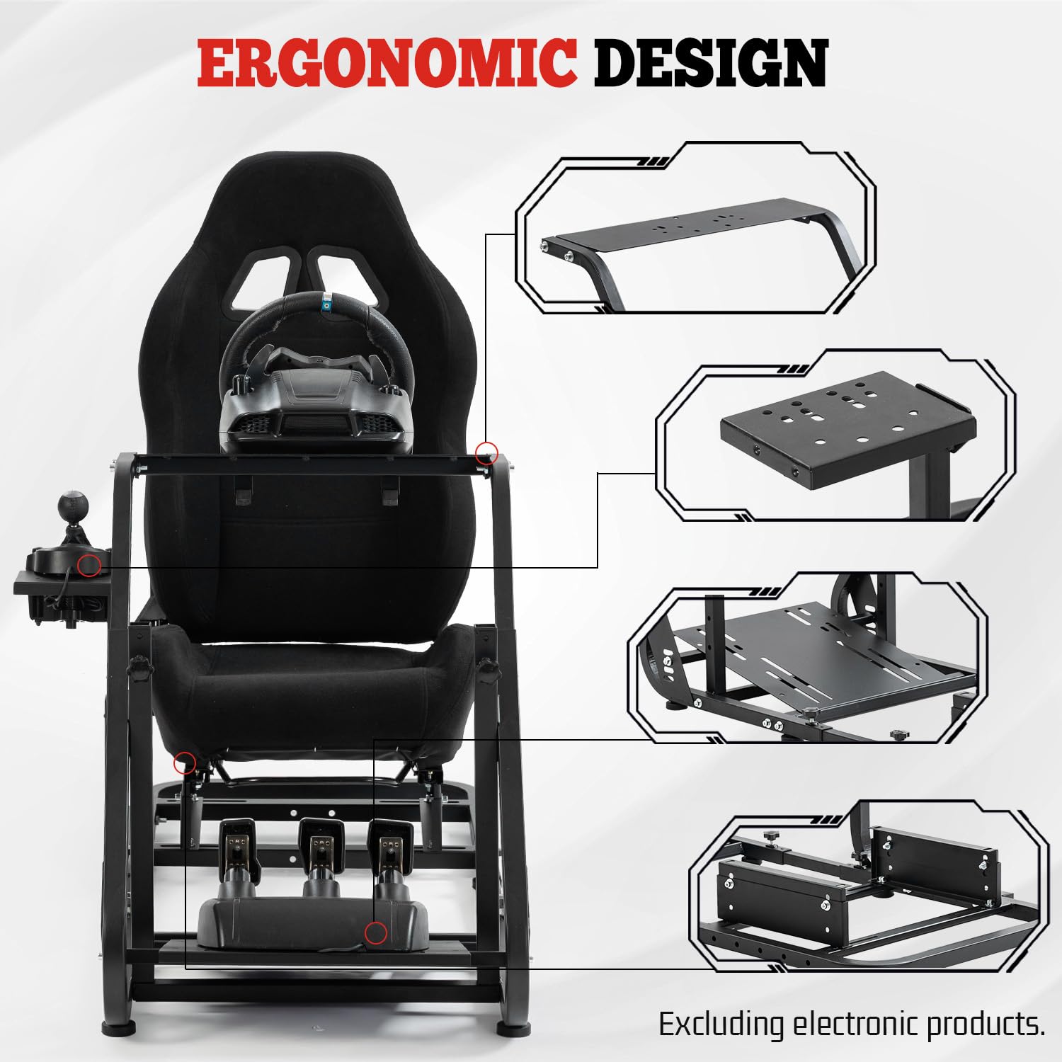 Marada Racing Simulator Cockpit with Comfort Gaming Seat Mountable Monitor Stand Fit for Logitech G25 G27 G29, for Thrustmaster T248 T300, for Fanatec, Driving Race Sim Mount No Steering Wheel Pedal
