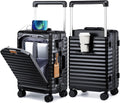 Joyway 20 Inch Carry on Luggage with Aluminium Frame and Front Pocket, PC Hardshell Suitcase with USB Port and Cup Holder, 21.5x14.2x9 Airline Approved, Luggage with Spinner Wheels and TSA Lock(Black)