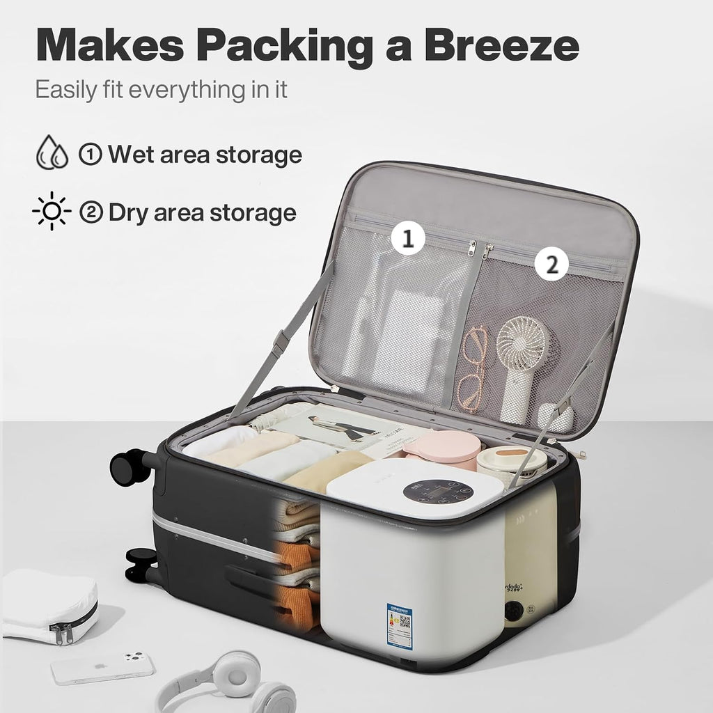 mixi 20 Inch Carry On Luggage 22x14x9 Airline Approved PC Hard Shell Suitcase Top Opening Aluminum Frame Travel Suitcases with Wheels, Blcak