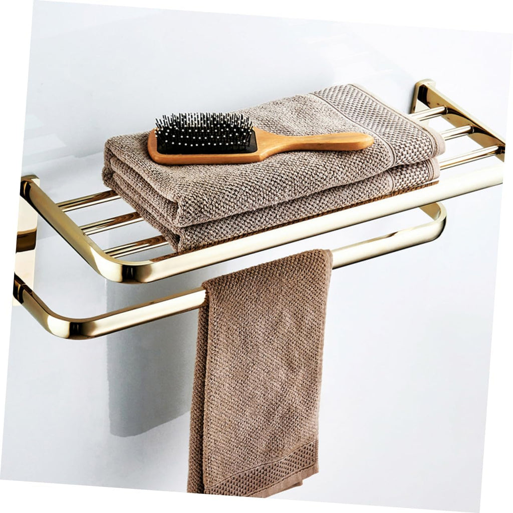 WOONEKY Wall-Mounted Brass Towel Rack 58cm Gold Tone Bathroom Towel Storage Holder Bathroom and Kitchen Multifunctional Drying Rail