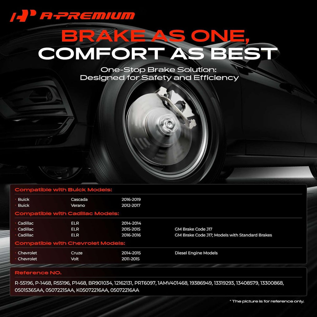 A-Premium 11.5 inch(292.1 mm) Rear Solid Disc Brake Rotors + Ceramic Pads Kit Compatible with Select Buick, Cadillac and Chevrolet Models - Cascada 2016-2019, Verano, ELR, Cruze, Volt, 6-PC Set