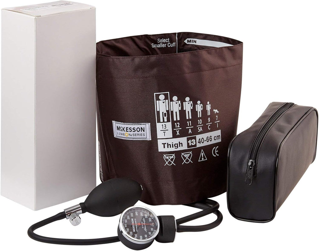 McKesson LUMEON Deluxe Aneroid Sphygmomanometer, Blood Pressure with Cuff, Thigh, Brown, Adult Large, 12 Count