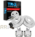 TRQ Performance Rear Brake Pad and Rotor Set Ceramic Drilled Slotted Coated Vented Rotors Calipers Compatible with 2011-2012 Buick Regal 2013-2016 LaCrosse 2013 Malibu 2014-2019 Chevrolet Impala
