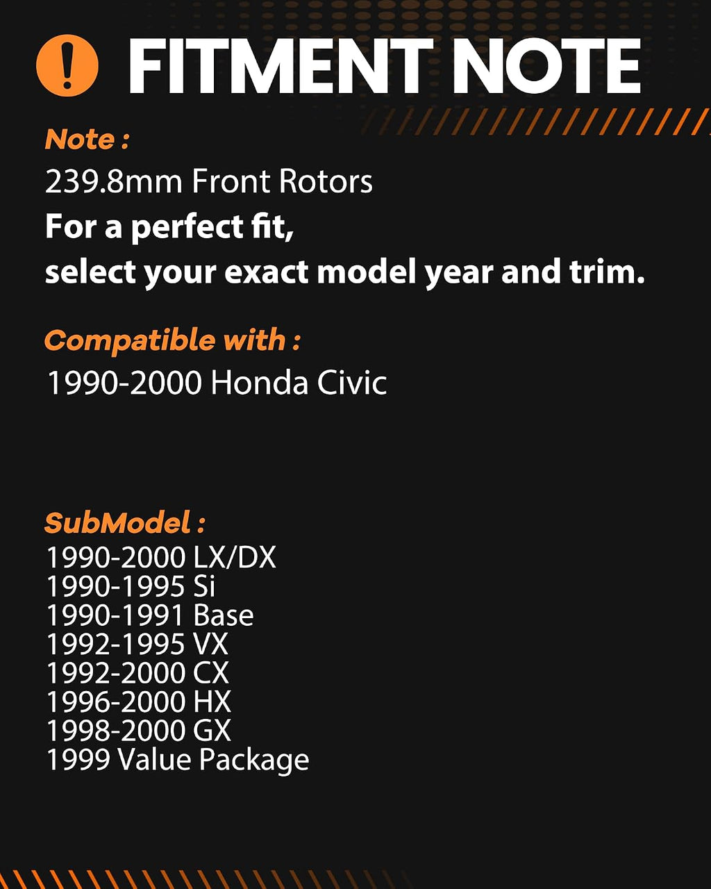 MOTOREVO Front Geomet Coated Brake Rotors Kit Civic [ 1990-2000 ] [ONLY for 239.8mm 9.4in, NOT 10.3in] [1990-2000 LX/DX, 1990-1995 Si] High-Carbon Alloy Drilled & Slotted Vented Discs & Ceramic Pads