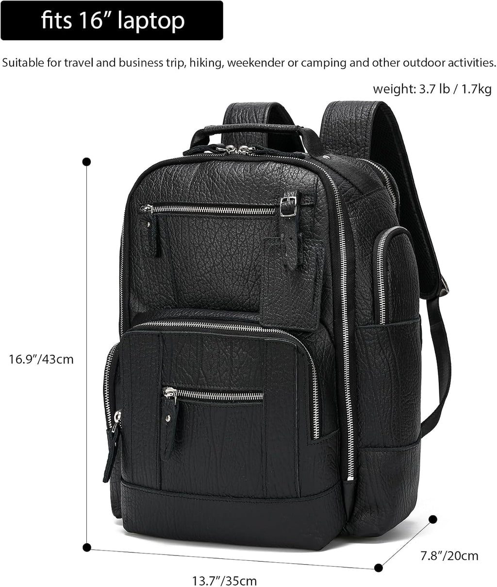 LANNSYNE Vintage Genuine Leather Backpack for men, 15.6' Laptop Backpack Travel Camping 24L Rucksack