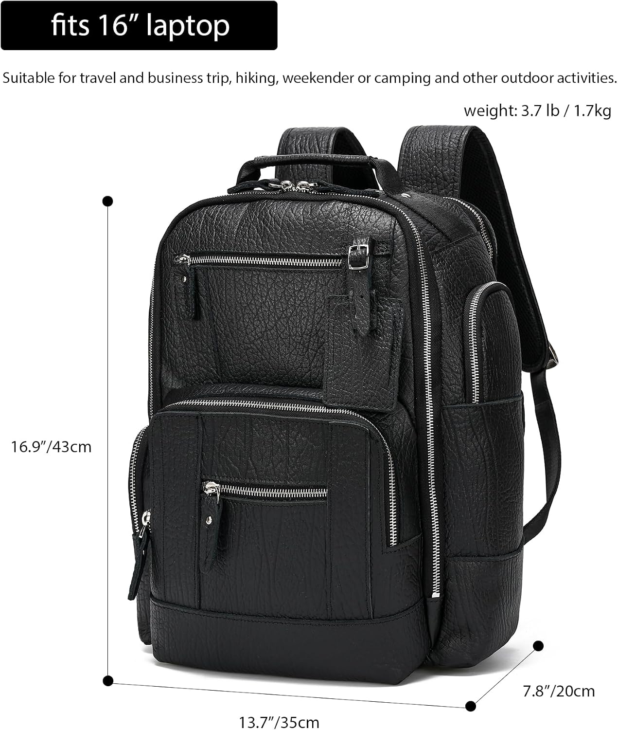 LANNSYNE Vintage Genuine Leather Backpack for men, 15.6' Laptop Backpack Travel Camping 24L Rucksack