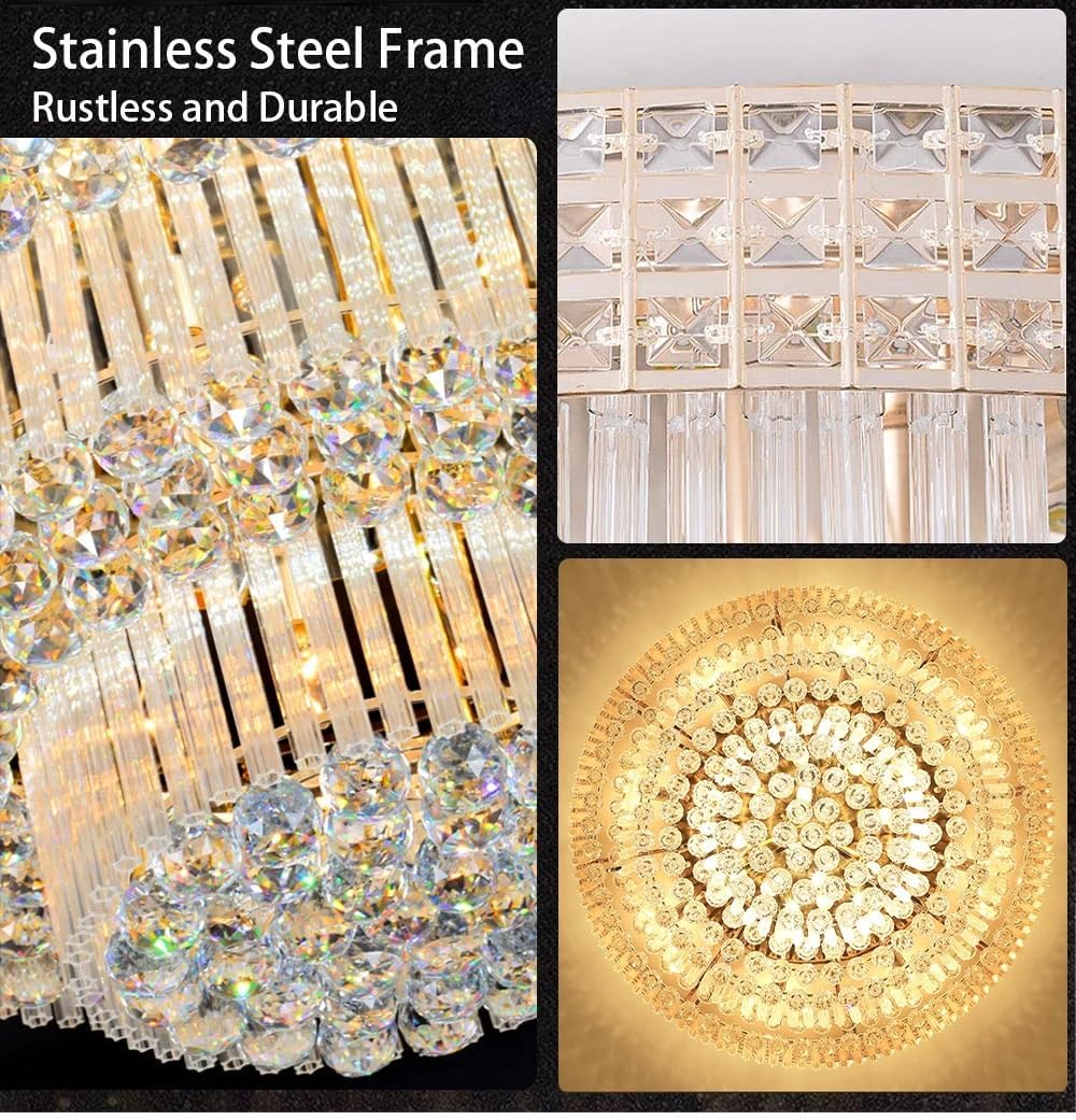 Modern Large Crystal Ceiling Lights for Living Room Lustres LED Gold Silver Ceiling Lamp Luxury Home Decor Lighting Luminaires,Dining Light Fixtures