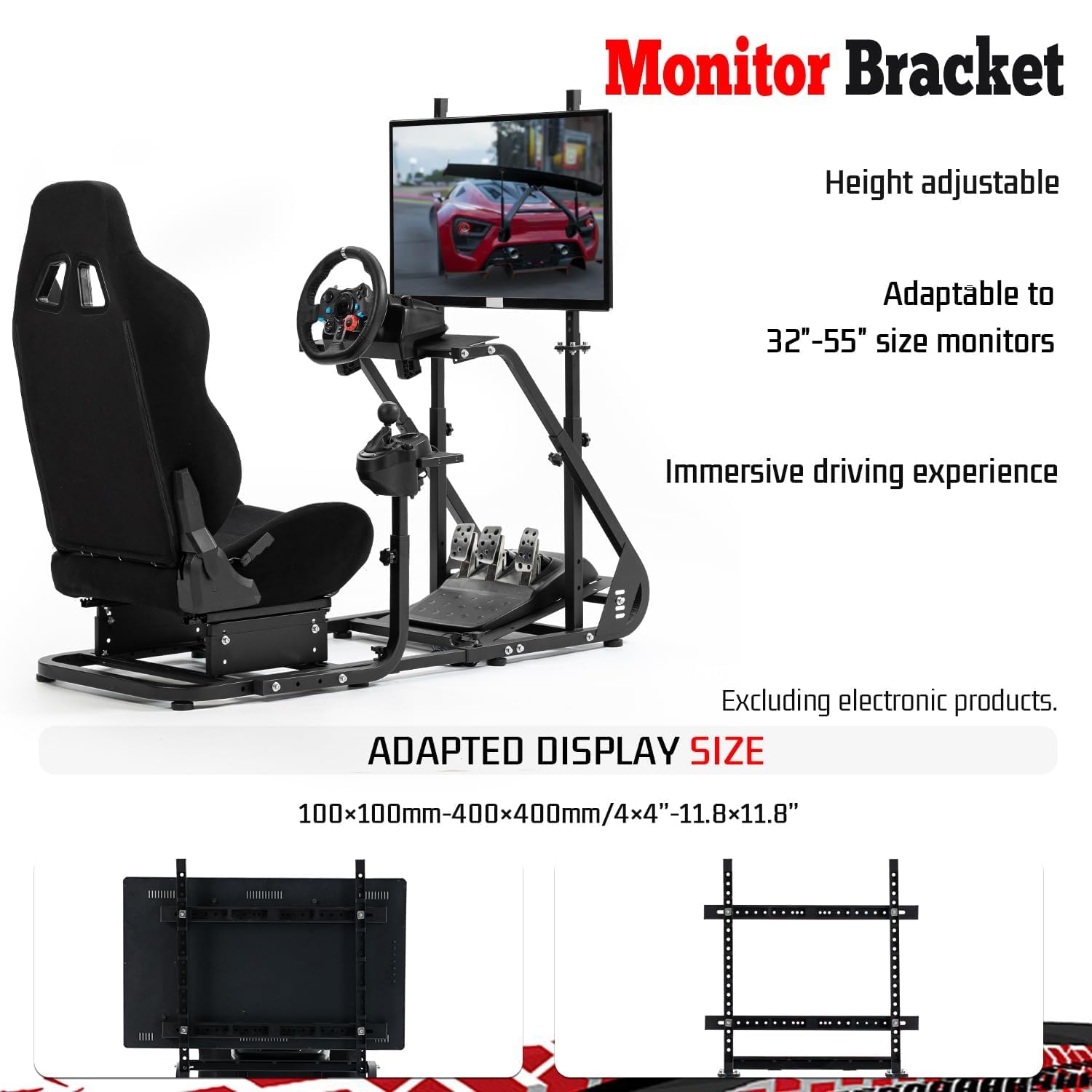 Supllueer Racing Simulator Cockpit with TV Mount and Gaming Seat Fit for Logitech GPRO G920 G923, for Thrustmaster T128 T300, Sim Driving Stand Without Steering Wheel/Pedal/Shifter/TV