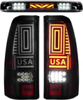 LED Tail Light + 3rd Third Brake Light Kit Fit for Chevy Silverado 1500 2500 HD 1999-2002, for GMC Sierra 1500 2500 HD Fleetside 1999-2003, Driver and Passenger Side Taillights, Smoke Lens