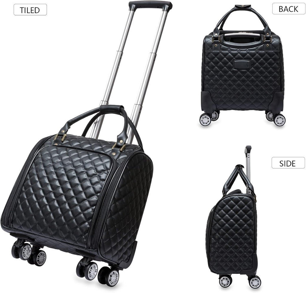 feilario 18in Leather Softside Underseat Carry on Suitcases Expandable Spinner Wheels Travel Luggage