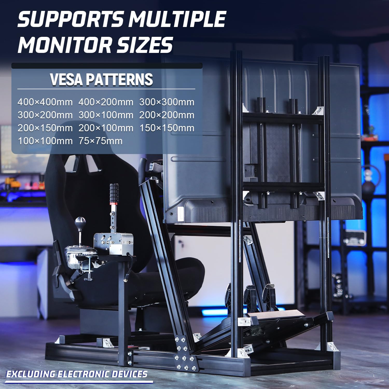 Marada Aluminum Profile Racing Simulator Cockpit With Monitor Stand, Fit For Fanatec, for Thrustmaster T818, for Logitech G923 GPro, Stable Driving Cockpit With Black Seat,Not Included Wheel and Pedal