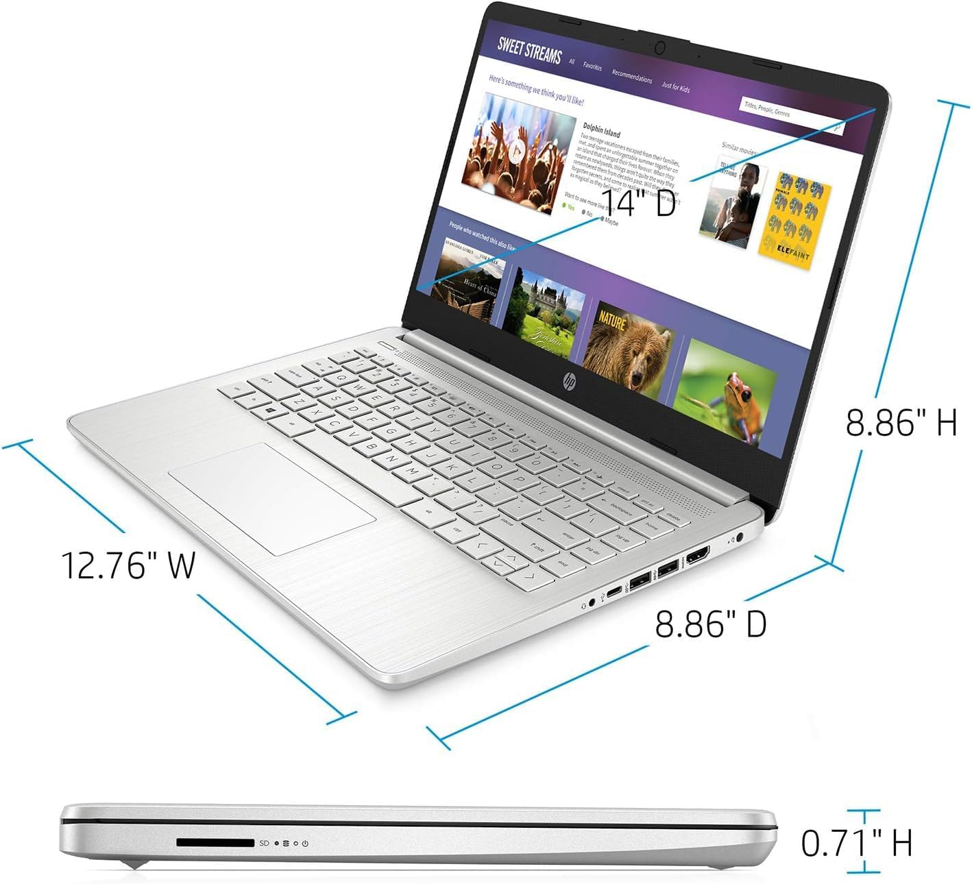 HP 14' Touchscreen Laptop, AMD Efficient Processor, 4GB RAM, 64GB eMMC, HD Touch Display, Windows 11, Wi-Fi, Bluetooth, HDMI, Webcam, Lightweight & Portable, Great for Study & Everyday Use