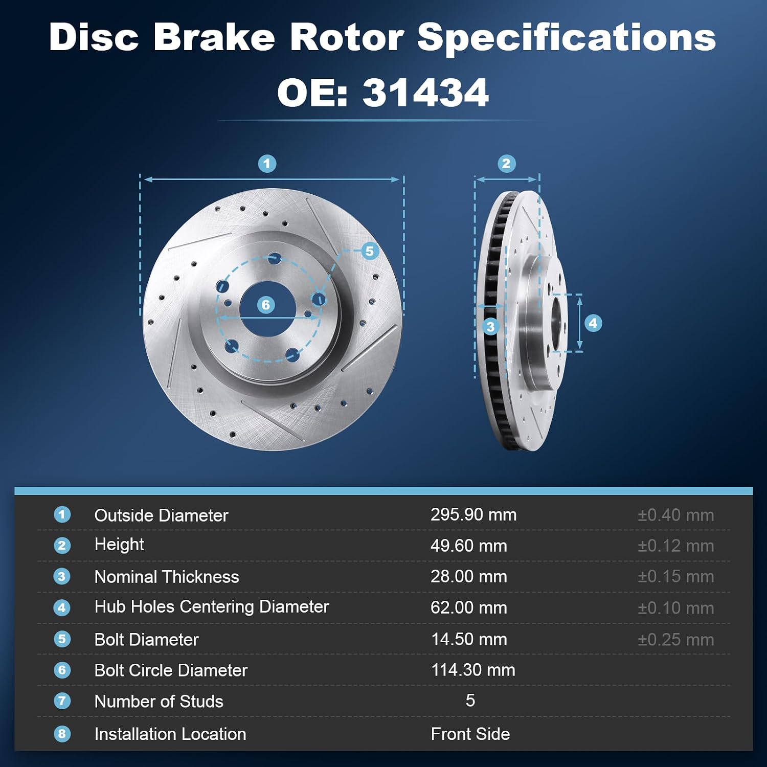 Front & Rear Drilled and Slotted Disc Brake Rotors & Ceramic Brake Pads Kit Fit for Lexus 2007-2012 ES350; for Toyota 2007-2011 Camry, 2008-2012 Avalon #31434 D1293 31433 D1212