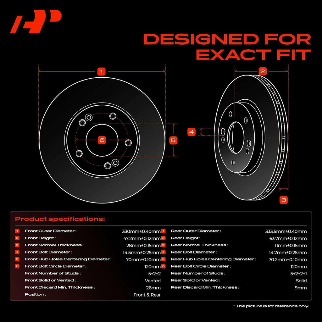 A-Premium Front Vented & Rear Solid Disc Brake Rotors + Ceramic Pads Kit Compatible with Honda and Acura Models - Pilot 2009-2015, MDX 2007-2013, ZDX 2010-2013, 12-PC Set