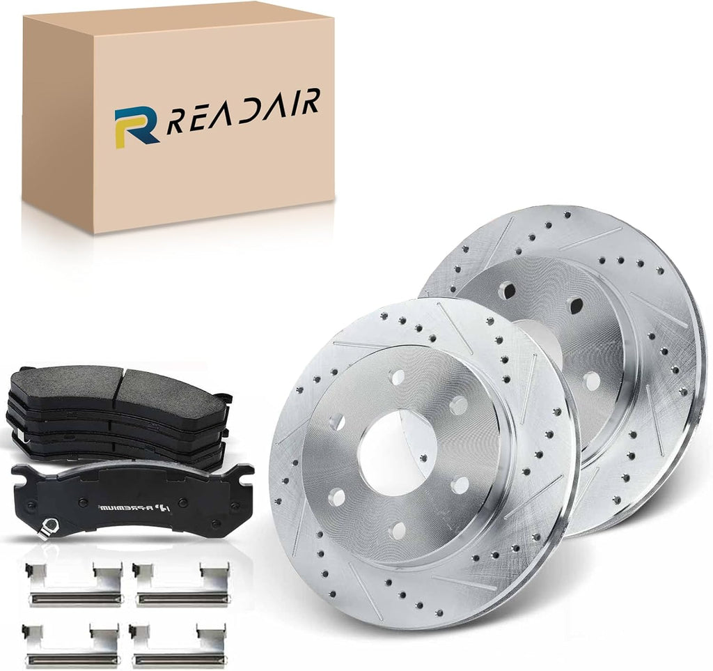 Front Brake Kit 6PCS Fits 1999-2006 Chevy Silverado 1500 | 00-06 Chevy Tahoe 5.3L V8, 1999-2004 GMC Sierra 1500 5.3L V8, Disc Brake Rotors & Ceramic Brake Pads, 12'in(304.6mm) - Replace 55054