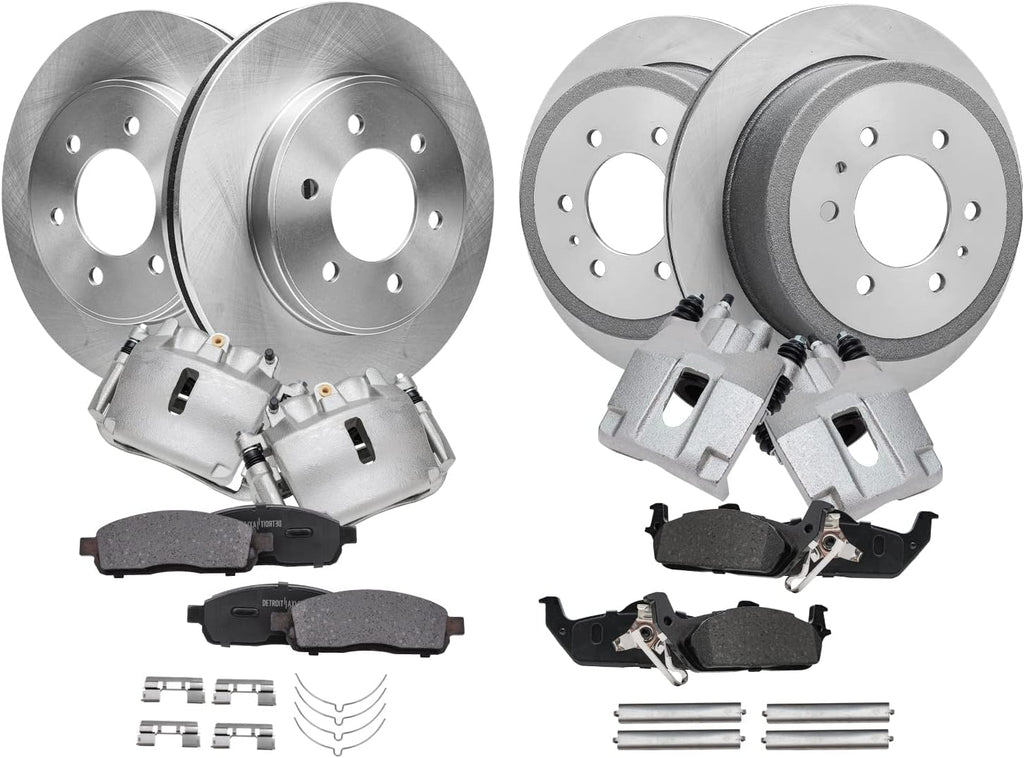 Detroit Axle - 4WD Front and Rear Disc Rotors Calipers Ceramic Brake Pads Replacement for 2005-2008 Ford F-150 Lincoln Mark LT 6 Lugs - 12pc Set