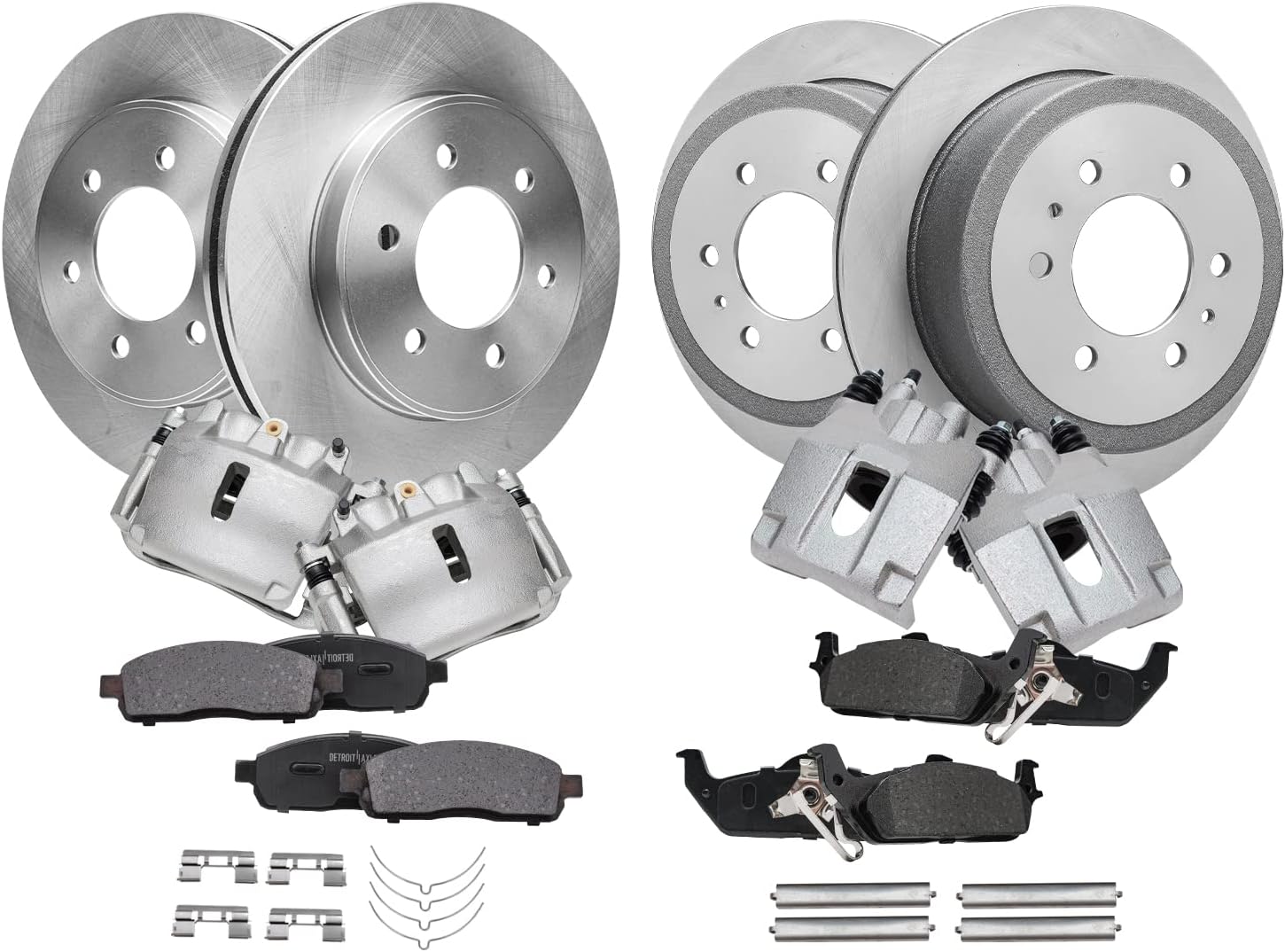 Detroit Axle - 4WD Front and Rear Disc Rotors Calipers Ceramic Brake Pads Replacement for 2005-2008 Ford F-150 Lincoln Mark LT 6 Lugs - 12pc Set