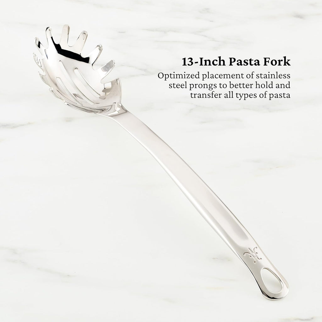 Hestan Provisions Chef's Tools, Deluxe Tool Set (6-Piece) with Porcelain Holder/Bain Marie & Stainless Steel: Solid Spoon, Ladle, Pasta Fork, Turner/Spatula, French Whisk
