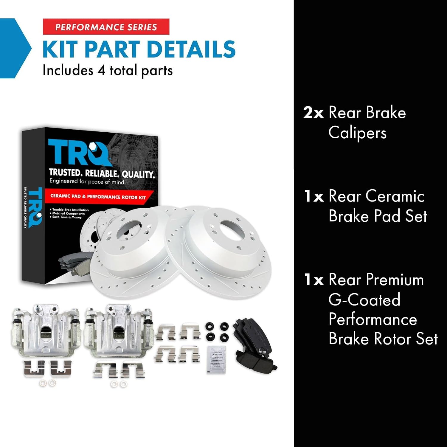 TRQ Performance Rear Brake Pad and Rotor Set Ceramic Slotted Drilled Coated Rotors Calipers Compatible with 2010-2012 Hyundai Santa Fe 2011-2013 Kia Sorento