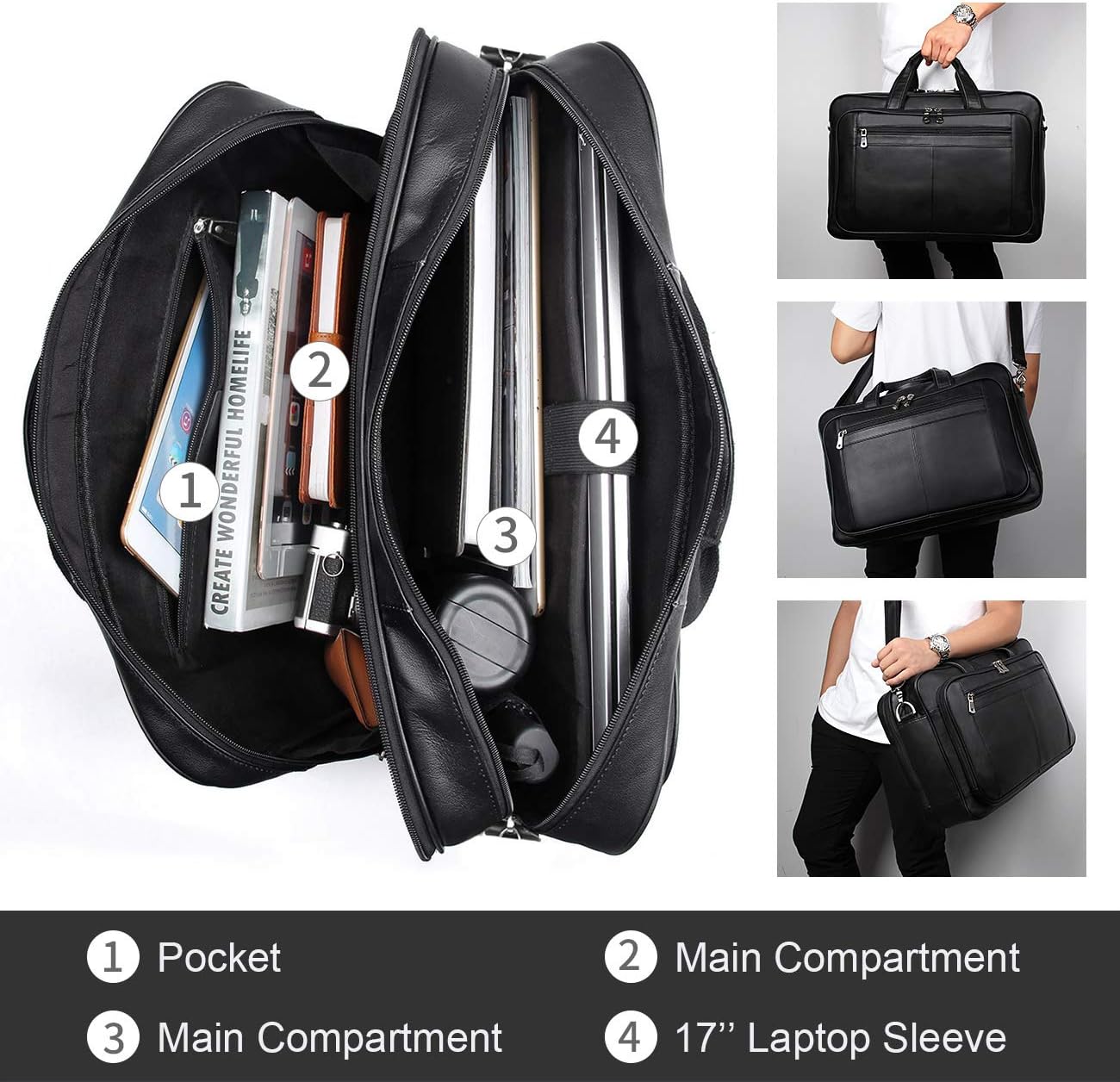 Augus Business Travel Briefcase Genuine Leather Duffel Bags for Men Laptop Bag fits 15.6 inches Laptop