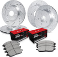 R1 Concepts Front and Rear Brake Kit Fits 2015-2019 Hyundai Sonata; 2017-2019 Kia Optima| Optimum Oep Brake Pads and Drilled Slotted Brake Rotors| 12.0' Front & 11.1' Rear