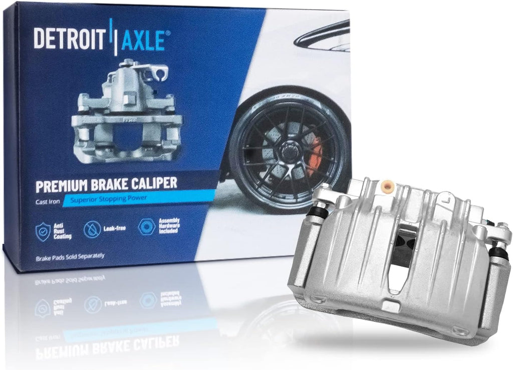 Detroit Axle - Rear Disc Rotors Brake Pads + Left Brake Caliper Replacement for Escalade Silverado Sierra Suburban 1500 Tahoe - 5pc Set