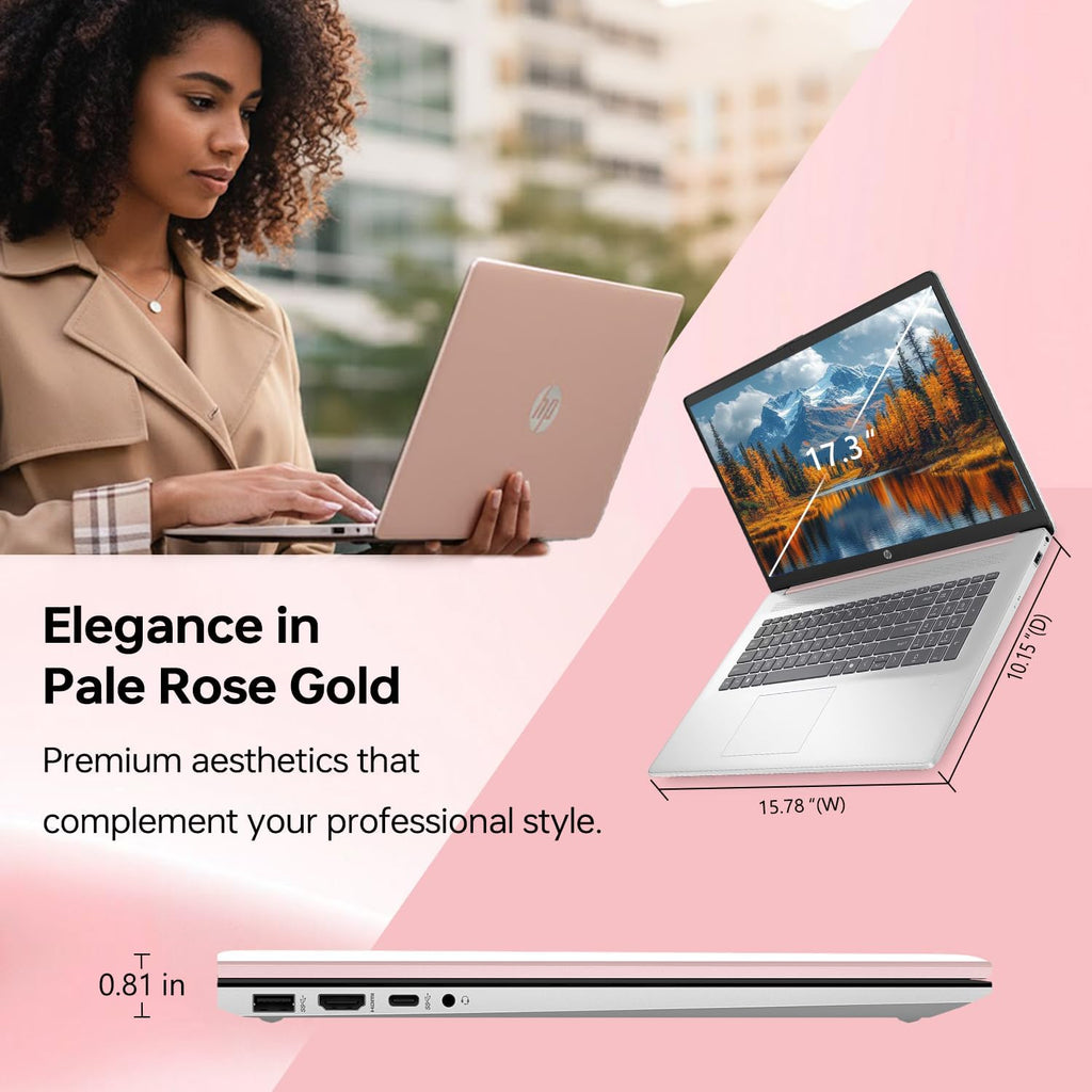 HP 17t Premium Rose Gold Laptop, 17.3' HD+ Touchscreen, Intel Core i5-1335U, 16GB RAM, 1TB SSD, Webcam, FP Reader, Backlit KB, HDMI, Wi-Fi 6, Windows 11 Home