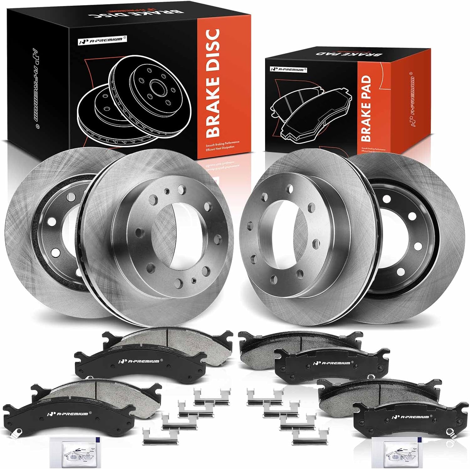 A-Premium Front and Rear Vented Disc Brake Rotors + Ceramic Pads Kit Compatible with Select Chevy and GMC Models - Silverado 2500 HD, Suburban 2500, Avalanche 2500, Sierra 2500, Yukon XL 2500