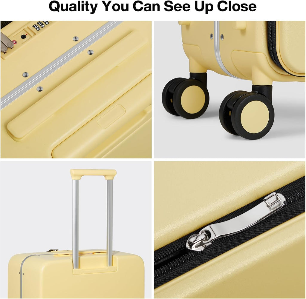 mixi 20 Inch Carry On Luggage 22x14x9 Airline Approved PC Hard Shell Suitcase Top Opening Aluminum Frame Travel Suitcases with Wheels, Lark Yellow