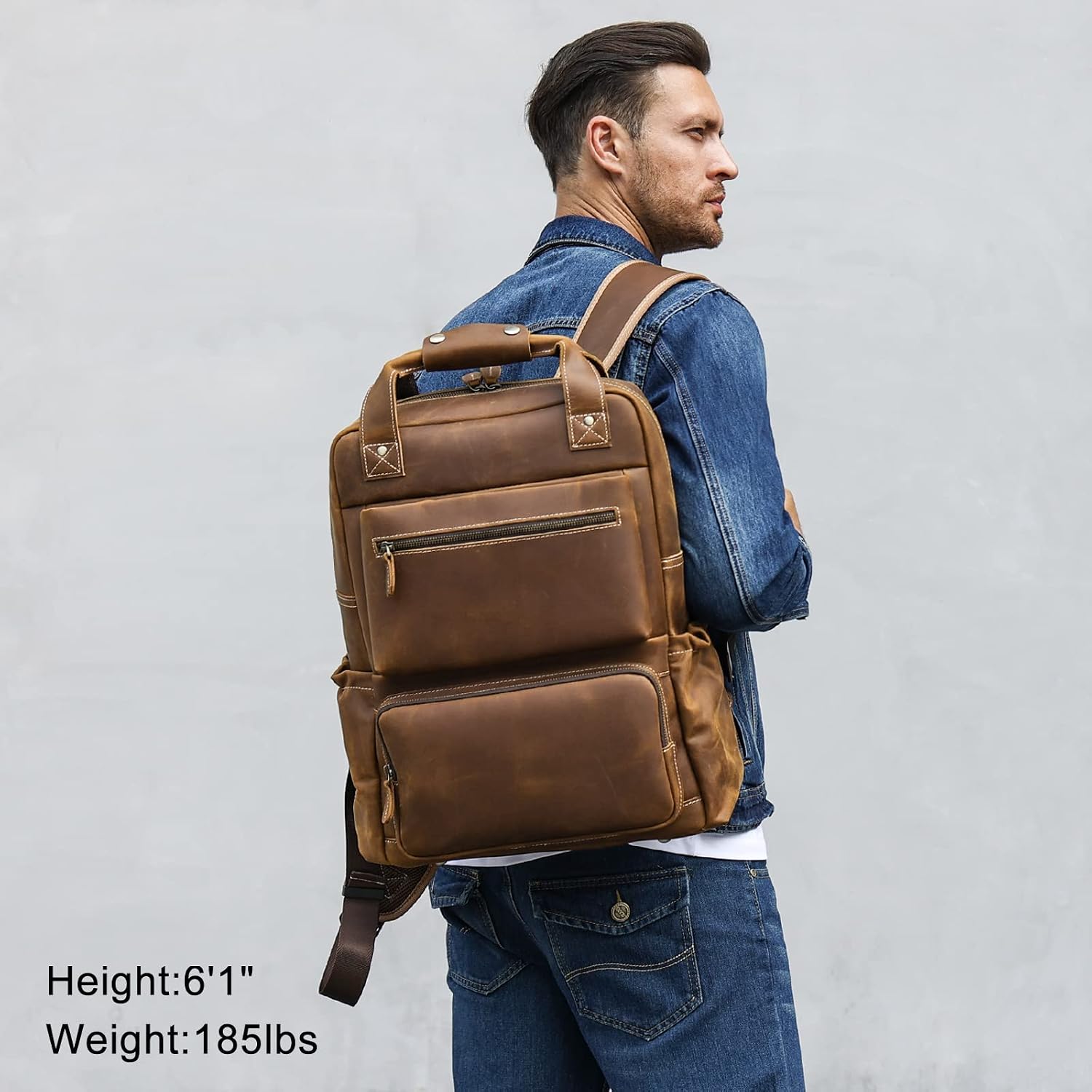 TIDING Brown Leather Laptop Backpack for Men, Vintage Business Casual Daypack Fits 15.6' 16' Computer, Large Weekender Travel Back Pack