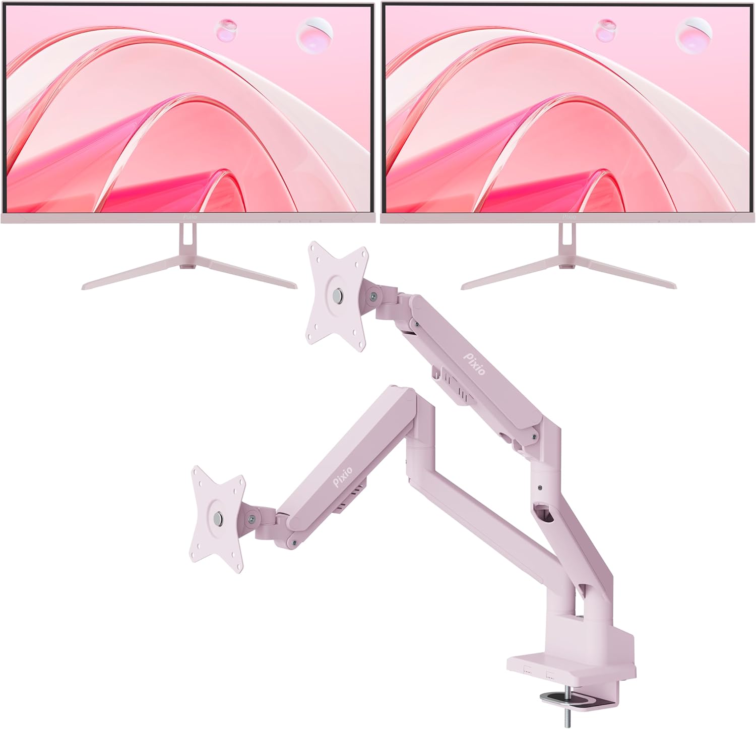 Pixio Two PX278 Wave Pink 27 inch 180Hz Refresh Rate FHD 1440p Resolution Fast IPS Panel 1ms GTG Response Time Gaming Monitor and PS1D Wave Pink Dual Monitor Arm - Fits up to 32 inches and 19.8lbs