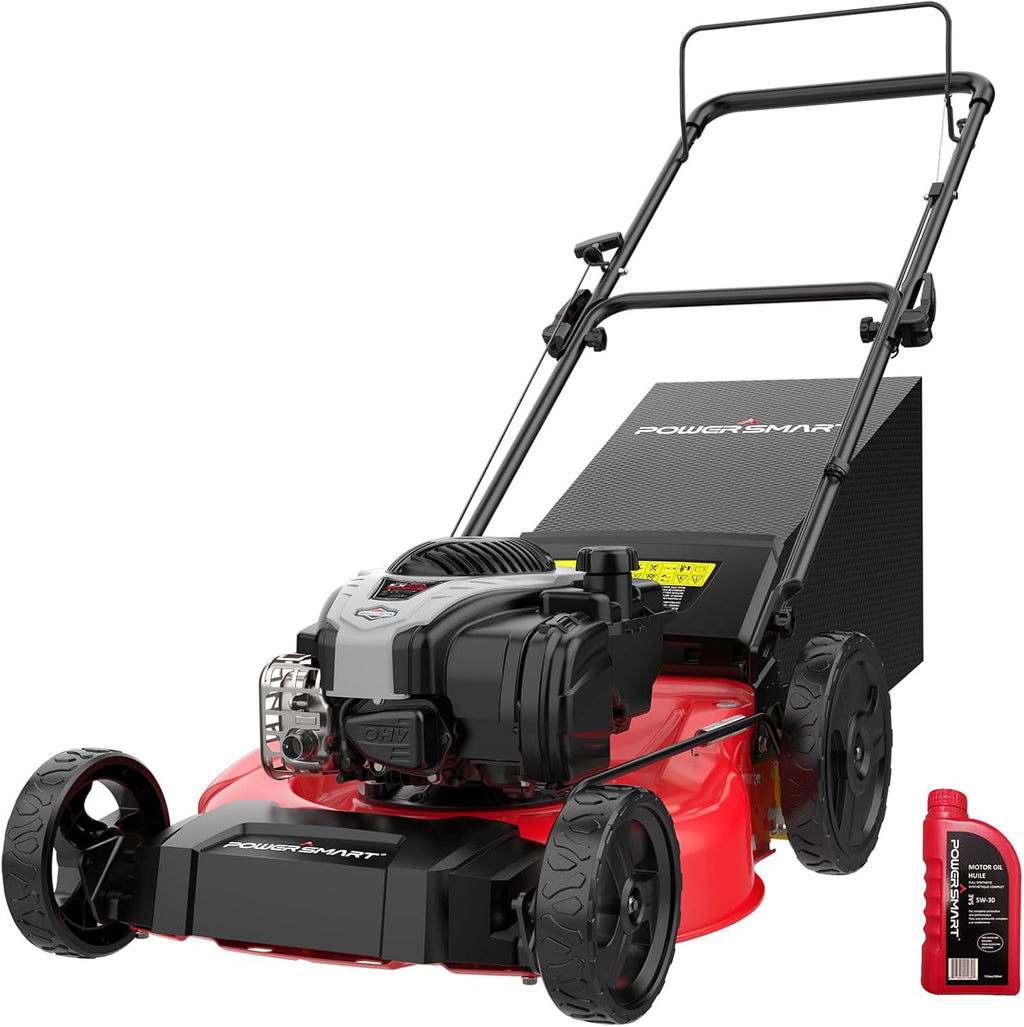 PowerSmart 21' Gas Lawn Mower, 140cc B&S E550 Engine, 3-in-1 with Bagging, High Wheels, Lightweight, Easy Assembly, Cordless Push Lawn Mowers for Garden Yard