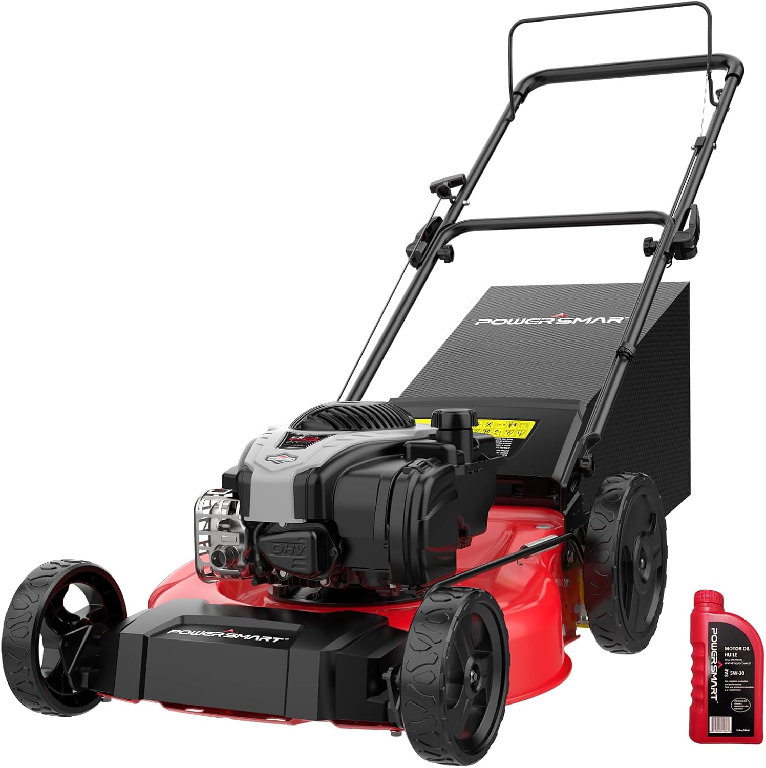 PowerSmart 21' Gas Lawn Mower, 140cc B&S E550 Engine, 3-in-1 with Bagging, High Wheels, Lightweight, Easy Assembly, Cordless Push Lawn Mowers for Garden Yard