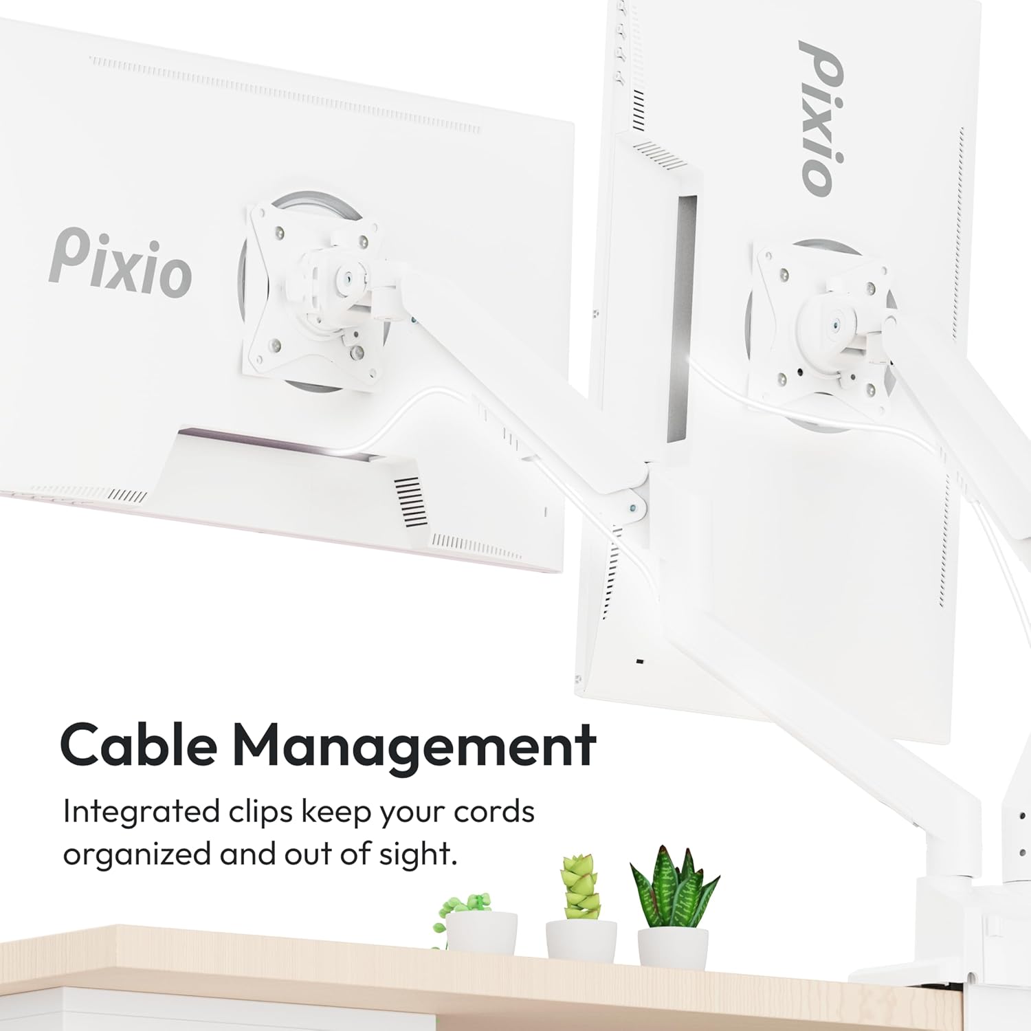 Pixio Two PX275 Wave White 27 inch 100Hz Refresh Rate QHD 1440p Resolution IPS Panel 1ms MPRT Response Time Gaming Monitor and PS1D Wave White Dual Monitor Arm - Fits up to 32 inches and 19.8lbs