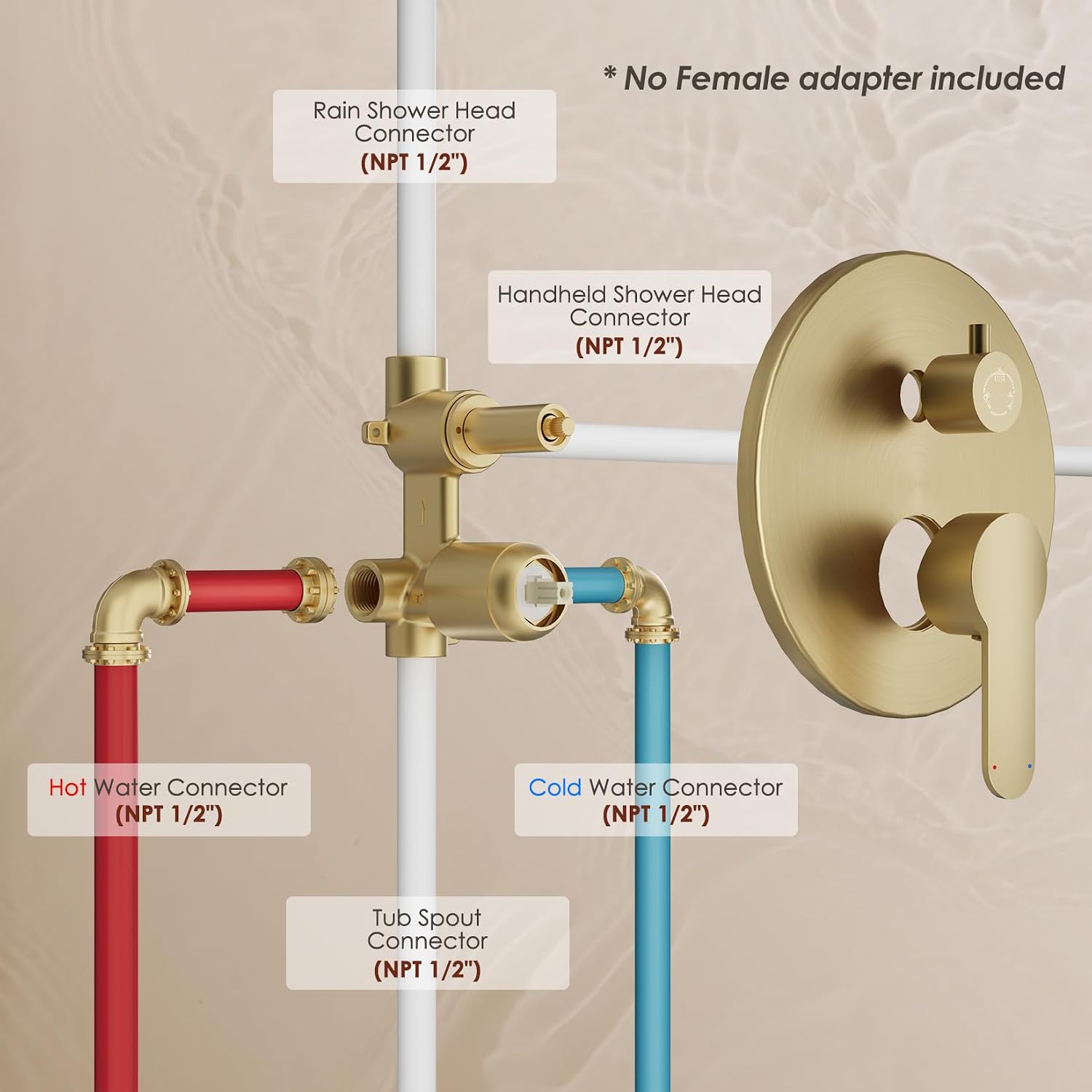 Brushed Gold Shower System with Tub Spout – 8-Inch Rain Shower Head & Filtered Handheld with 8 Spray Modes, Wall Mounted Bathroom Shower Combo Set