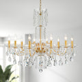 WUZUPS 10-Light Crystal Candle Chandelier Pendant Ceiling Light Modern Lighting Fixture for Bedroom Hallway Bar Kitchen Bathroom, H 26.7' W 33.9', E12 Base, Gold