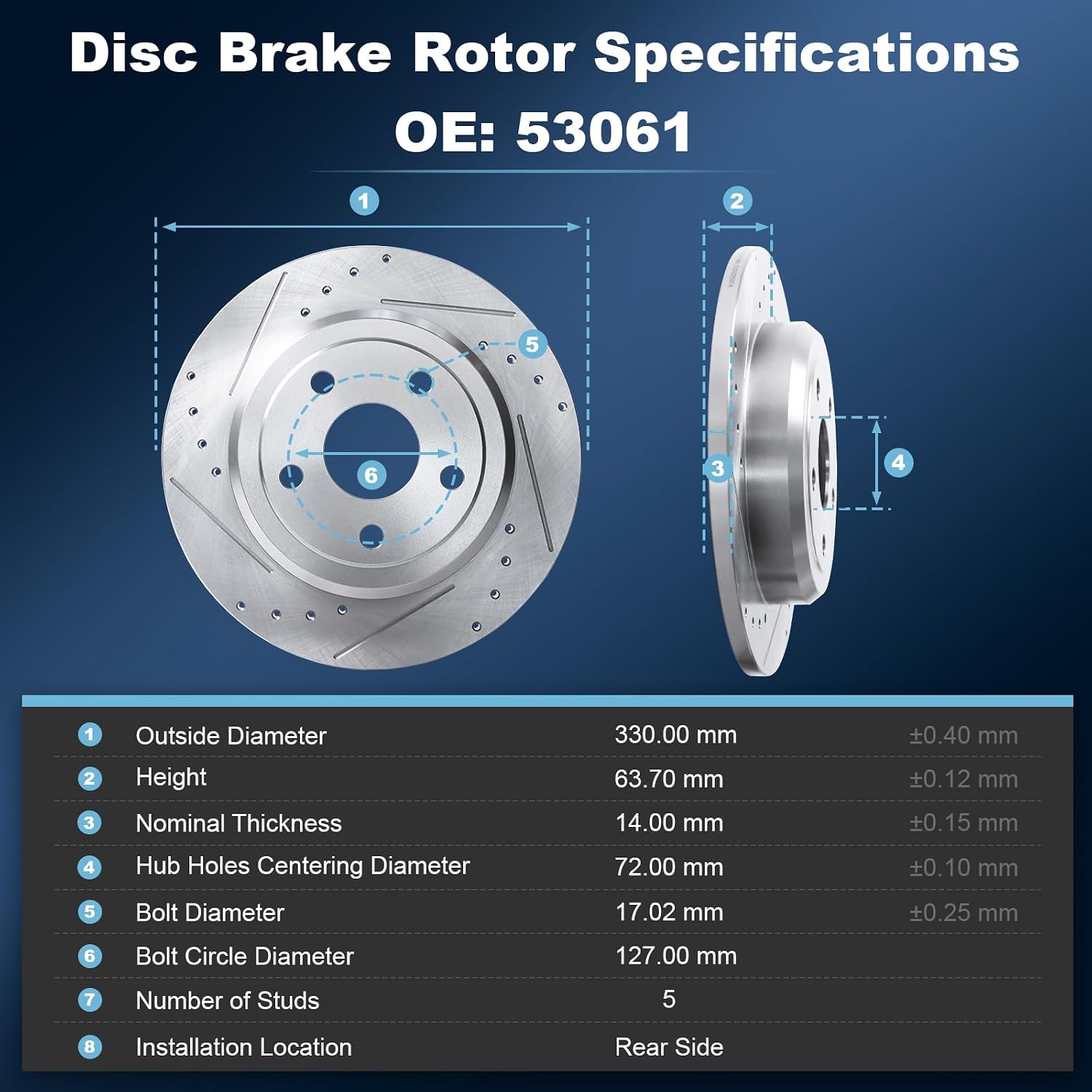 Front & Rear Drilled and Slotted Disc Brake Rotors & Ceramic Brake Pads Kit Fit for Dodge 2011-2020 Durango V6 3.6L; for Jeep 2011-2018 Grand Cherokee #53062 D1455 53061 D1498