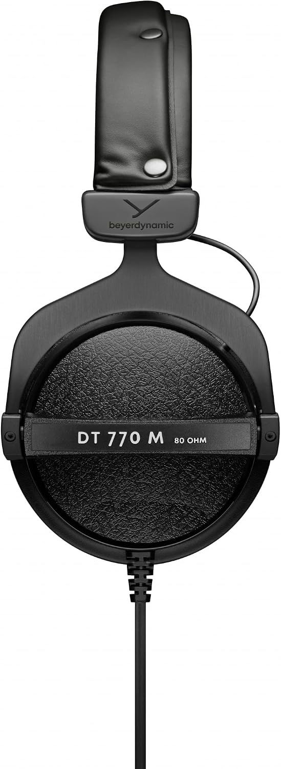 beyerdynamic DT 770 M, 80 Ohm, Closed Back, Over Ear, Wired Professional Studio Headphones, 3 m Straight Cable, Very Tight Fit, Great for Drummers & Front of House. Black w Black Leatherette Ear Pads