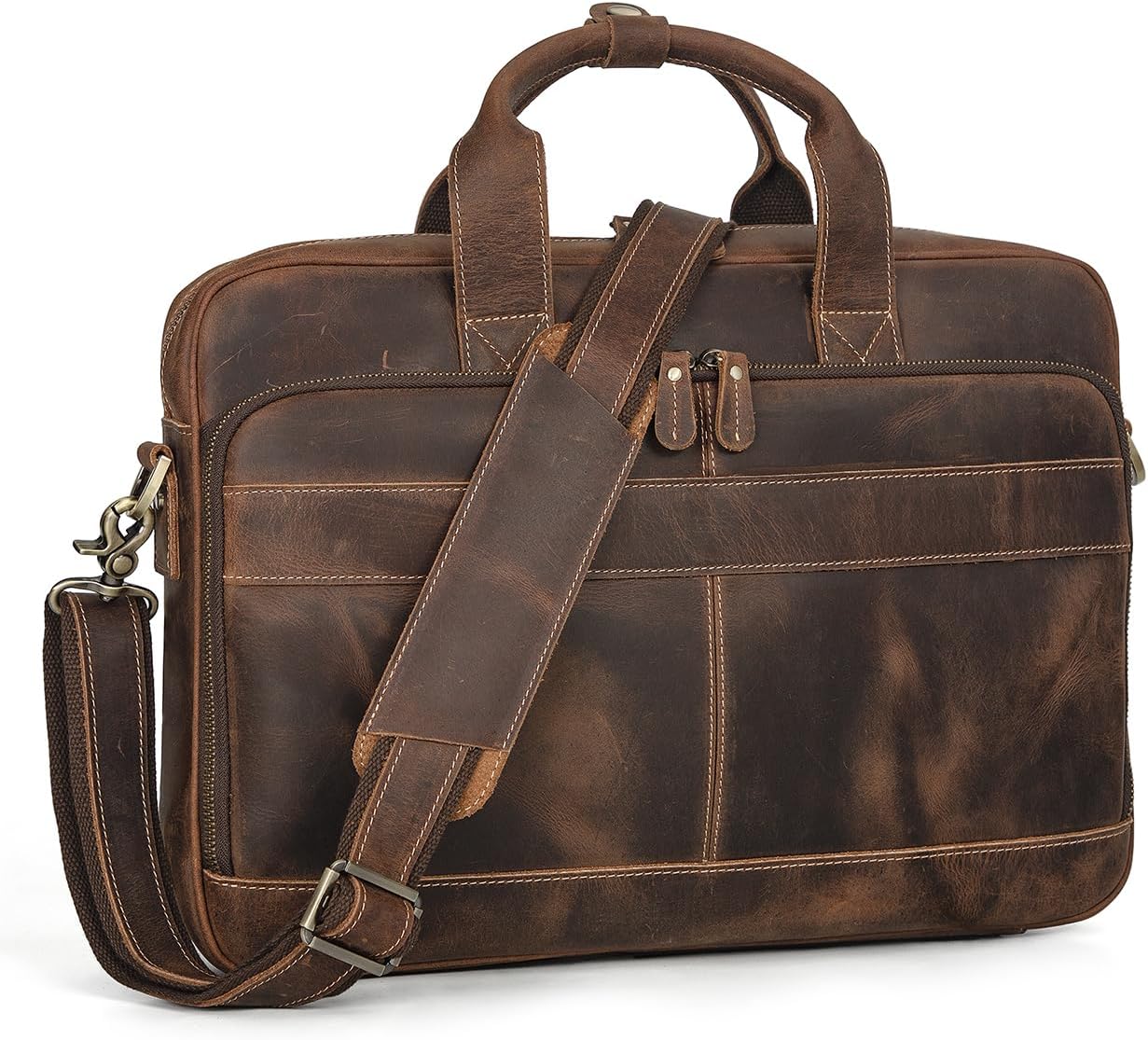 Augus Leather Messenger Bag for Men Vintage Travel Backpack 17 inch laptop Briefcase Shoulder Bags