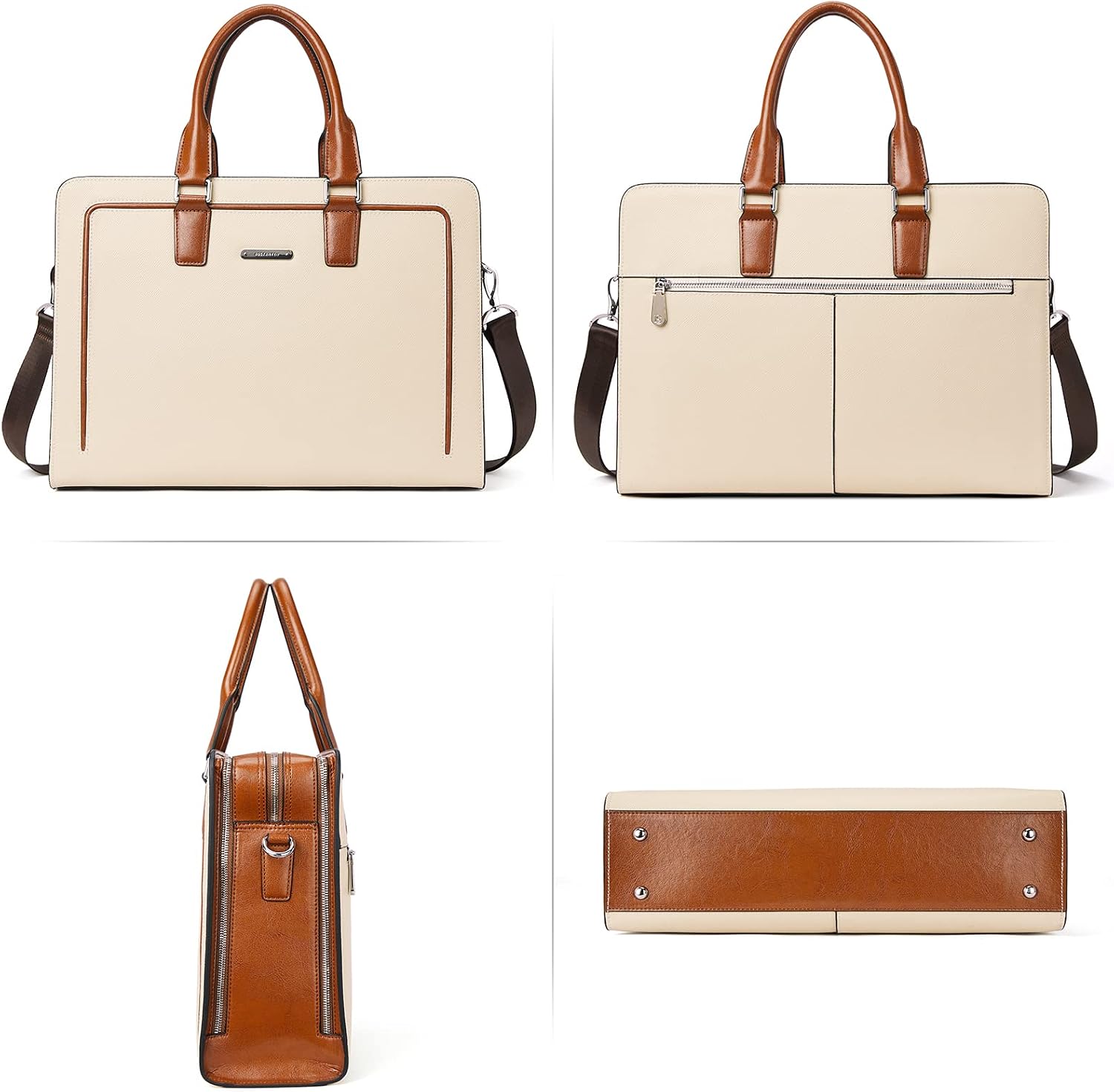 BOSTANTEN Women Genuine Leather Briefcase Tote Business Vintage Handbag 15.6' Laptop Shoulder Bag Brown